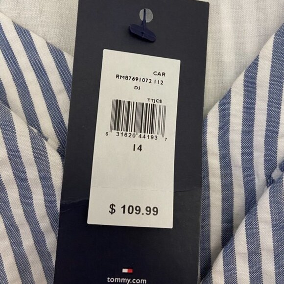 Tommy Hilfiger NWT dress white blue stripes 100%cotton sleeveless V neck size 14 - Picture 6 of 12